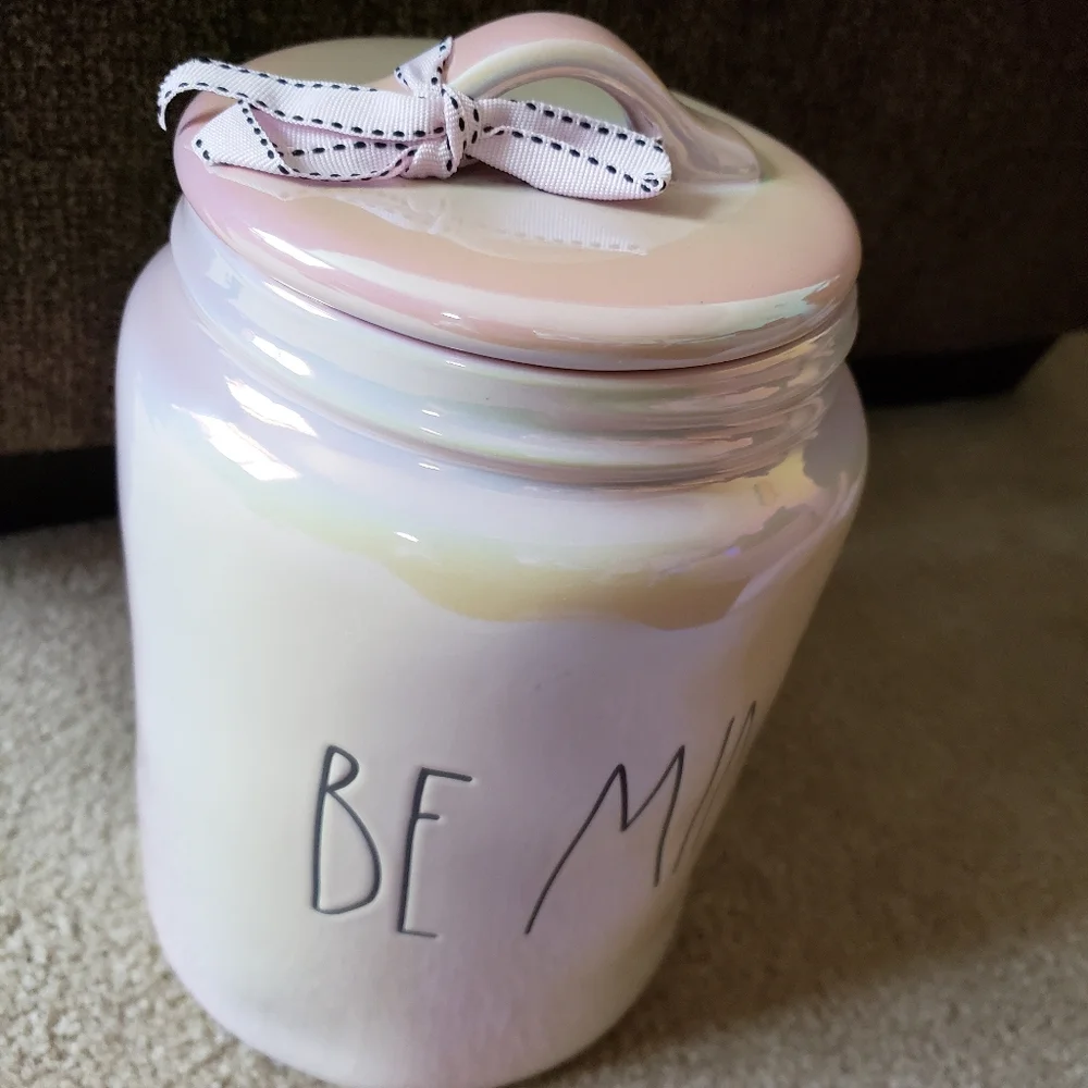 Rae Dunn Valentines canister BE MINE irridescent pink NEW